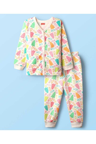 Babyhug طقم سترة حرارية بأكمام طويلة مفتوحة من الأمام وسروال بطبعة أشجار - أب...