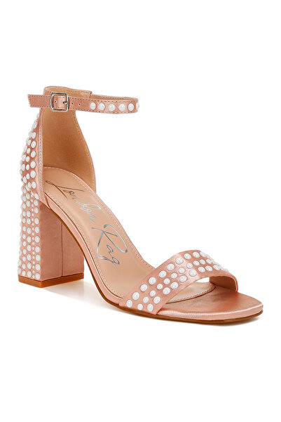 london Rag Women Pearls Embellished Satin Sandals in Rose Gold