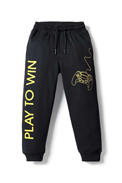 Pine kids Knit Full Length Lounge Pants with Play to Win Print - Black