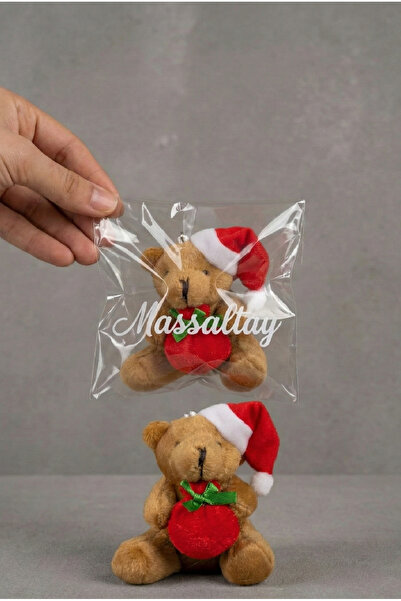 Massaltay Breloc cu ursuleț de pluș cu pălărie roșie, tematică de Anul Nou, s...