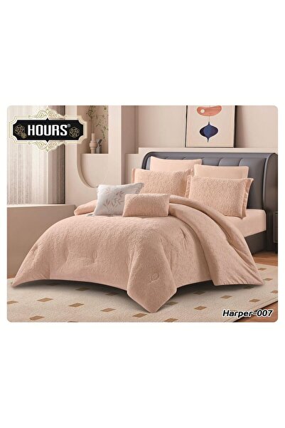 HOURS Harper Luxury Winter Bedspread, Single and a Half Size, 5 Pieces, Velvet on Faux Fur