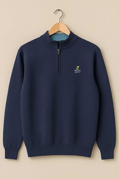 ZMODA SOFT سترة رجالية طويلة الأكمام ناعمة مطرزة بجودة عالية مع سحاب عند الرقبة