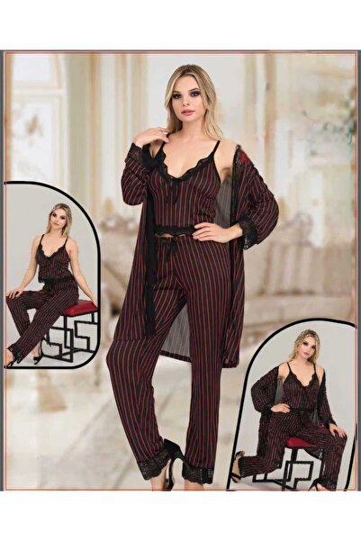 ZAVERA WOMAN Дамски комплект пижама от 3 части с дантела - комплект халат от ...