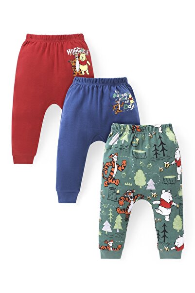 Babyhug Disney بنطال طويل من نسيج متشابك مع حفاضات ويني ذا بو حزمة من 3 قطع - متعدد الألوان