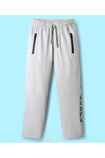 Pine kids Cotton Knit Full Length Lounge Pants with New Goals Text Print - Grey