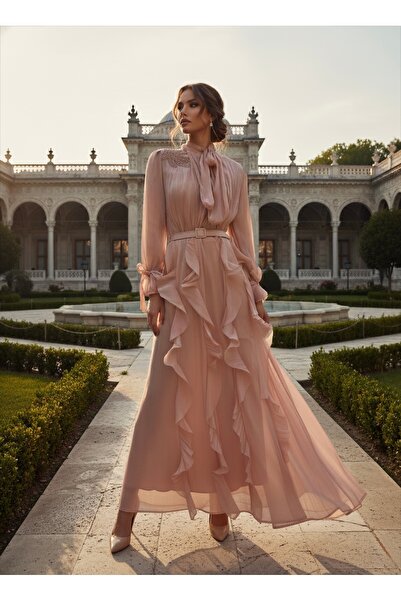 1Moda1Tarz Ειδικά σχεδιασμένο μάξι φόρεμα με επένδυση από ύφασμα σιφόν Yoryo,...