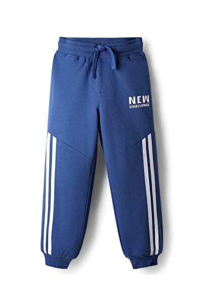 Pine kids Cotton Knit Full Length Lounge Pants with Text Print & Tape Detailing - Navy Blue