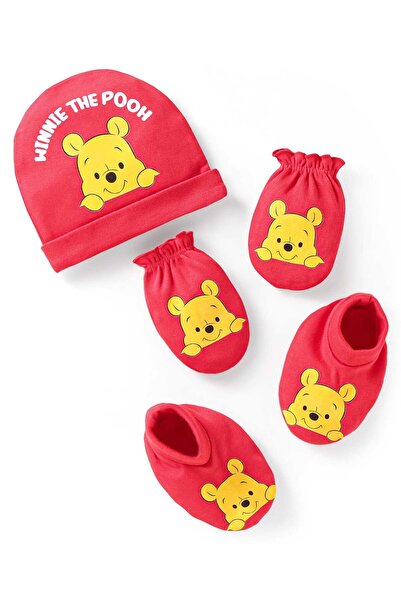 Babyhug Disney قبعة وقفازات وجوارب مع رسم ويني ذا بو - أحمر