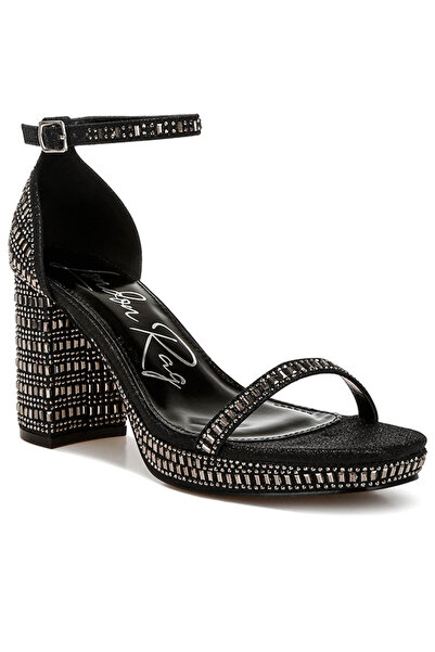 london Rag Women Rhinestones Embellished Block Sandals in Black