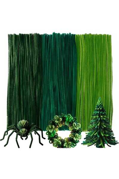 DAYBAG 150 Adet 3'lü Şönil Set Yeşil (50) , Koyu Yeşil (50) , Haki Ordu Yeşili (50) Peluş Tüylü Tel Sti