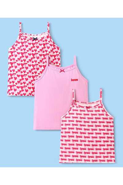 Pine kids Cotton Elastane Knit Sleeveless Love & Heart Printed Slips Pack of 3 - Pink