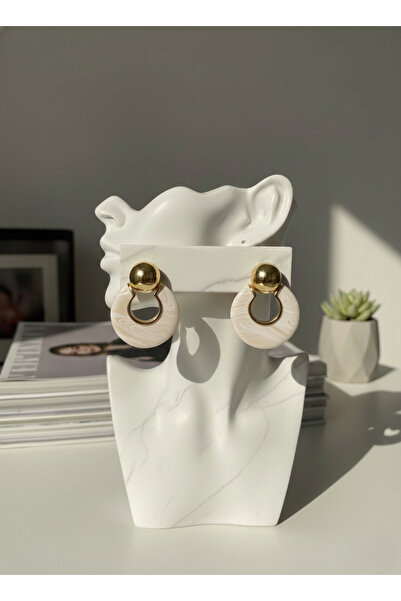 MİNYORA Natural Stone Look Hoop Earrings with Gold Color Detail – Modern and ...