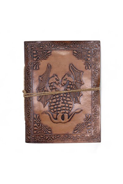 Cotomag Handcrafted Leather Agenda, 100 Pages – Two Dragons Symbol – Protecti...