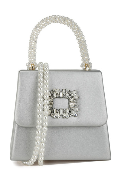 london Rag Women Pearl Top-Handle Diamante Brooch Bag in Silver