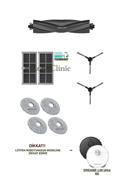 Roboclinic فرشاة بديلة متوافقة مع مكنسة روبوت دريم L40 ألترا، فلتر هيبا، طقم ...