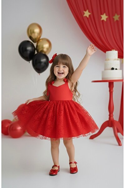 Tinypeople فستان سهرة أحمر للفتيات، فستان توتو أحمر للفتيات، فستان حفلات للفت...