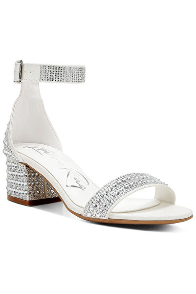 london Rag Women Rhinestones Embellished Block Sandals in White
