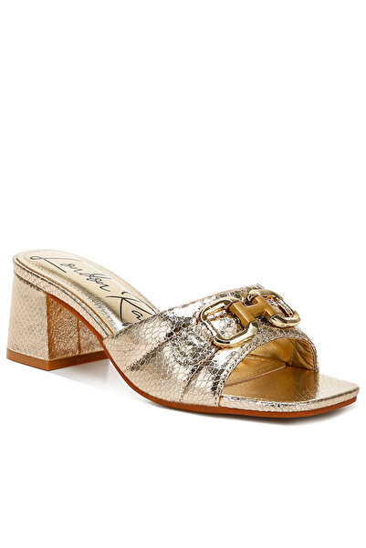 london Rag Women Gold Horsebit Detail Snake Print Sandals