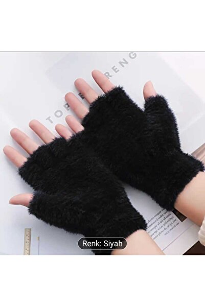 PAWNEST Women's Half Finger Winter Fleece Gloves – Soft, Warm (Black / White)