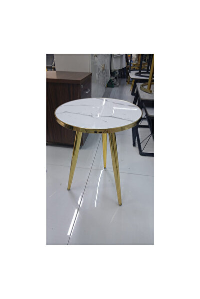 LAOBAN Top Round Coffee Table Side Table with Metal Gold Leg