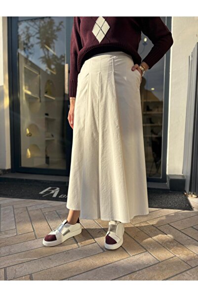 QOOQ STORE 26FW510 Pileli Kadın Etek Ekru