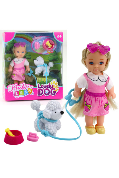 LEAN Set mini papusa cu caine lesa bol os si accesorii pentru ingrijirea anim...