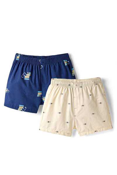 Pine kids بوكسر قطني محبوك بطبعة تجريدية، عبوة من قطعتين - أزرق/أبيض