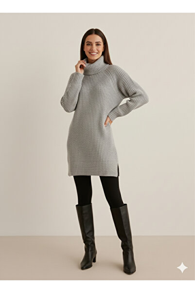 By Kuzey Aras Long Neck Knitwear Tunic Sweater