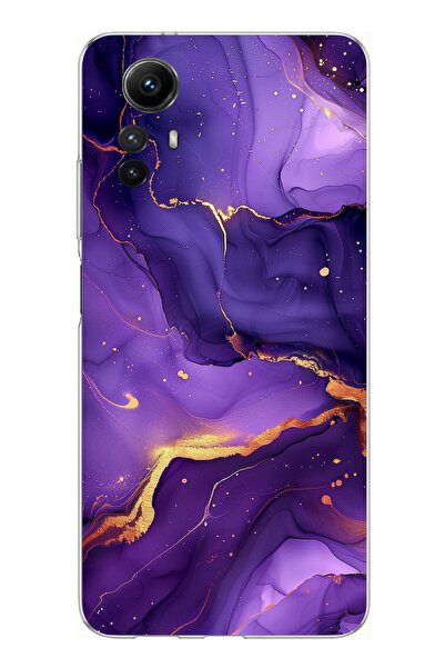 TechTree حافظة سيليكون متوافقة مع هاتف Redmi Note 12S من الرخام الأرجواني مطبوع