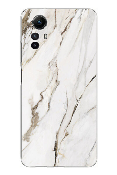 TechTree حافظة سيليكون متوافقة مع ريدمي نوت 12S باللون الأبيض الرخامي مطبوع