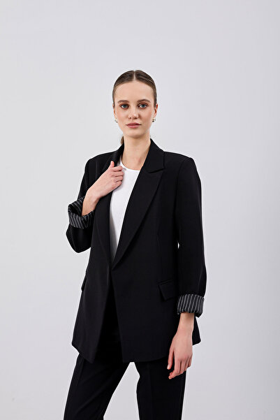 HG DESIGN Astarı Çizgili Oversize Ceket