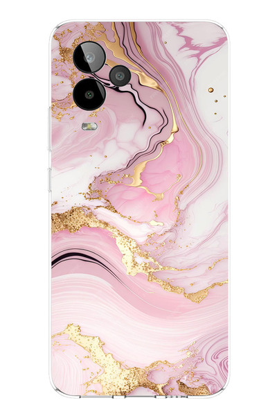 TechTree حافظة سيليكون متوافقة مع GM 24 PRO باللون الوردي الرخامي مطبوع