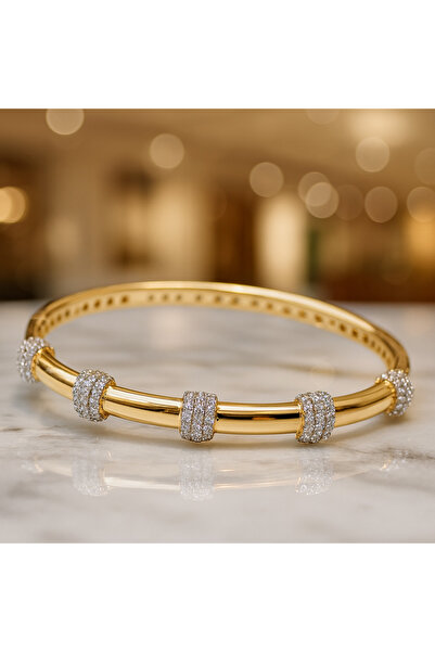 mischa jewelry Premium zarif taşlı gold kelepçe bileklik özel gün altın kaplama