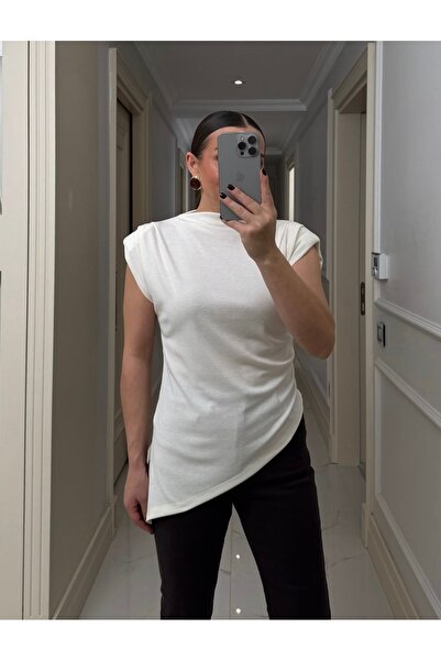 Mzr Collection BLUZĂ DE DAMĂ CU DETALII CUSUTE, TĂIȚEITĂ ASIMETRICĂ