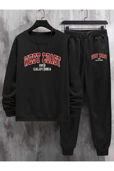 zeag Μαύρο σετ με στάμπα West Coast, με λαιμόκοψη ποδηλάτου και μπλούζα κάτω-...