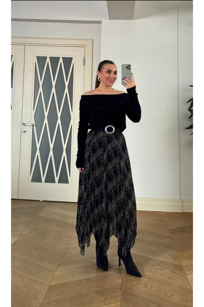 jöns since 1997 Women's Asymmetrical Cut Patterned Long Chiffon Skirt