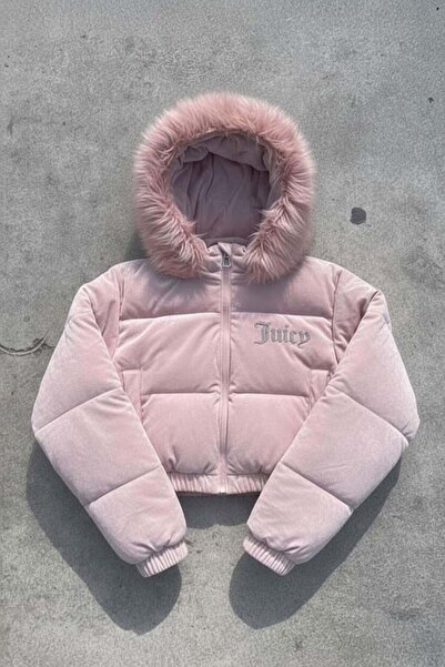 BALİNA Pink Juicy Stone Printed Inflatable Bomber Crop Coat