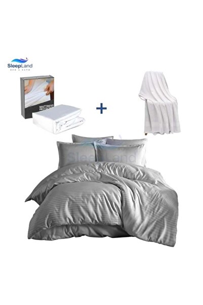 SLEEPLAND Hotel bedspread, gray, with cotton towel and mattress protector