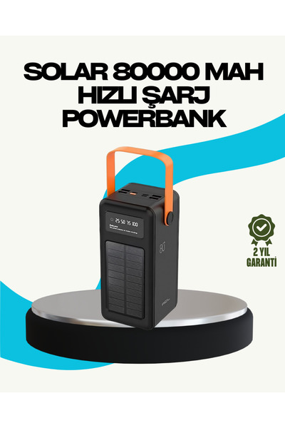 bi seyyar 80000 mAh Güneş Enerjili Powerbank 4 Kablolu Type C Lightning Micro...