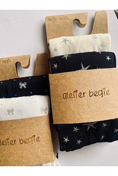 Atelier Begie Kız Çocuk Külotlu Çorap Simli Desenli Çorap - 2'li PAKET