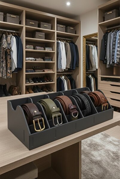 TİNEKE 5-Compartment Belt Socks Jewelry Makeup Organizer Closet Belt Organizer Organizer Gray
