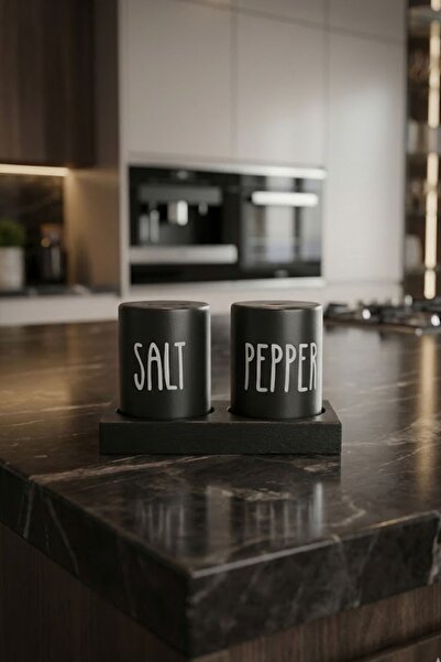 AzzaWood طقم ملح وفلفل أسود غير لامع - مع حامل خشبي أسود