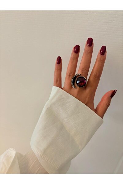 Ceso Accesories خاتم عصري على شكل قمر مرصع بأحجار كبيرة مقطوعة بشكل متعدد الأوجه