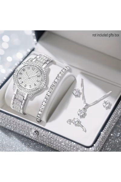 Ayzen 6 adet şık saat seti kolye küpe bileklik yüzük (Kutulu)