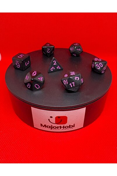 Major Hobi DND FRP 7’li Zar Seti – Siyah Pembe| Dungeons & Dragons Masaüstü RPG Oyun Zarı Seti