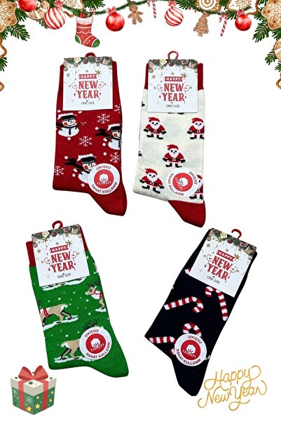 nisaNCa Christmas Themed Unisex Socks Set of 4 – Santa Claus, Snowman & Candy Cane Patterned |   36-42