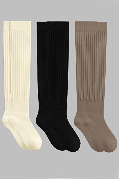 COTENCONCEPT 3 Pairs of Basic Elastic Thick Cotton Blend Over-The-Knee Socks
