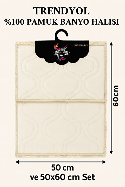 AİME %100 Pamuk Banyo Paspası – 2’li Set, Premium Kalite, Püsküllü Kenar”