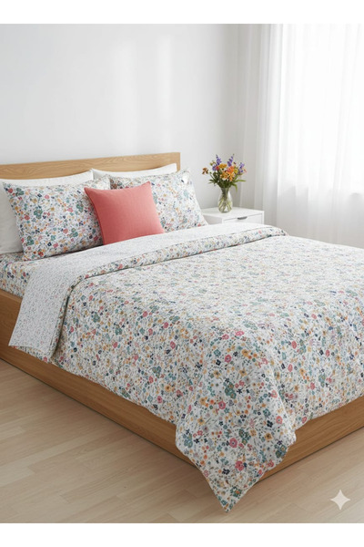 Alpateks Home طقم غطاء لحاف فردي من القطن بنسبة 100% (مع شرشف مطاطي)