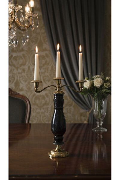 Montdekor EL YAPIMI MERMER TAŞLI BRONZ DESENLİ ŞAMDAN (40 cm yükseklik)